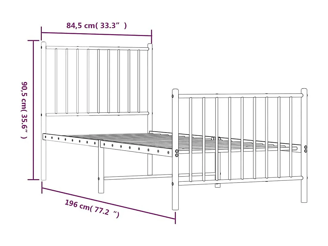 Lit simple | Lit adulte, enfant | Cadre de lit métal avec pied de lit noir 80x200 cm