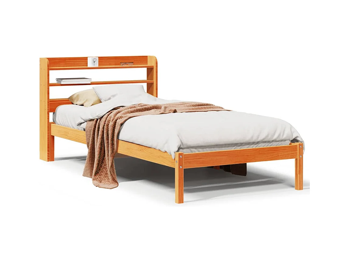 Letto per adulti | Letto singolo | Giroletto con Testiera Marrone Cera 100x200 cm Massello Pino