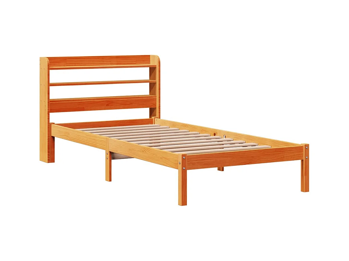 Letto per adulti | Letto singolo | Giroletto con Testiera Marrone Cera 100x200 cm Massello Pino