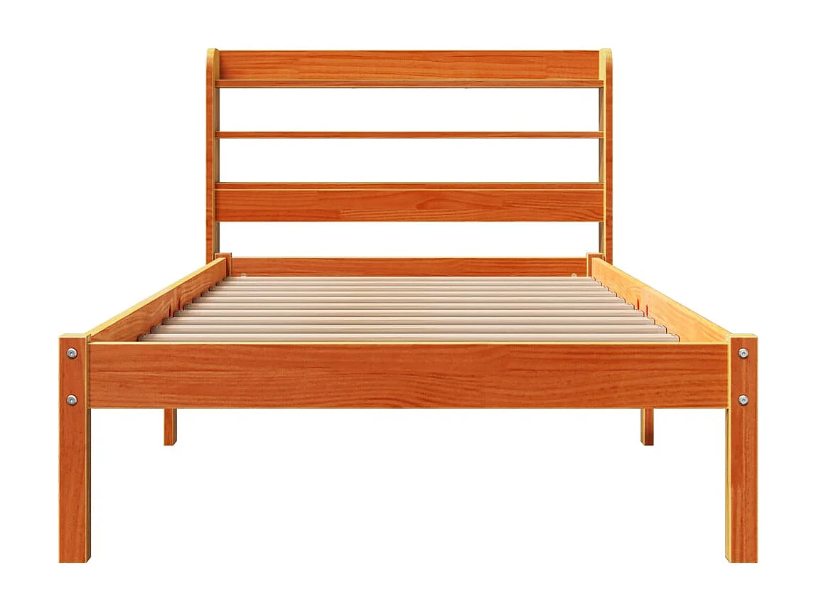 Letto per adulti | Letto singolo | Giroletto con Testiera Marrone Cera 100x200 cm Massello Pino