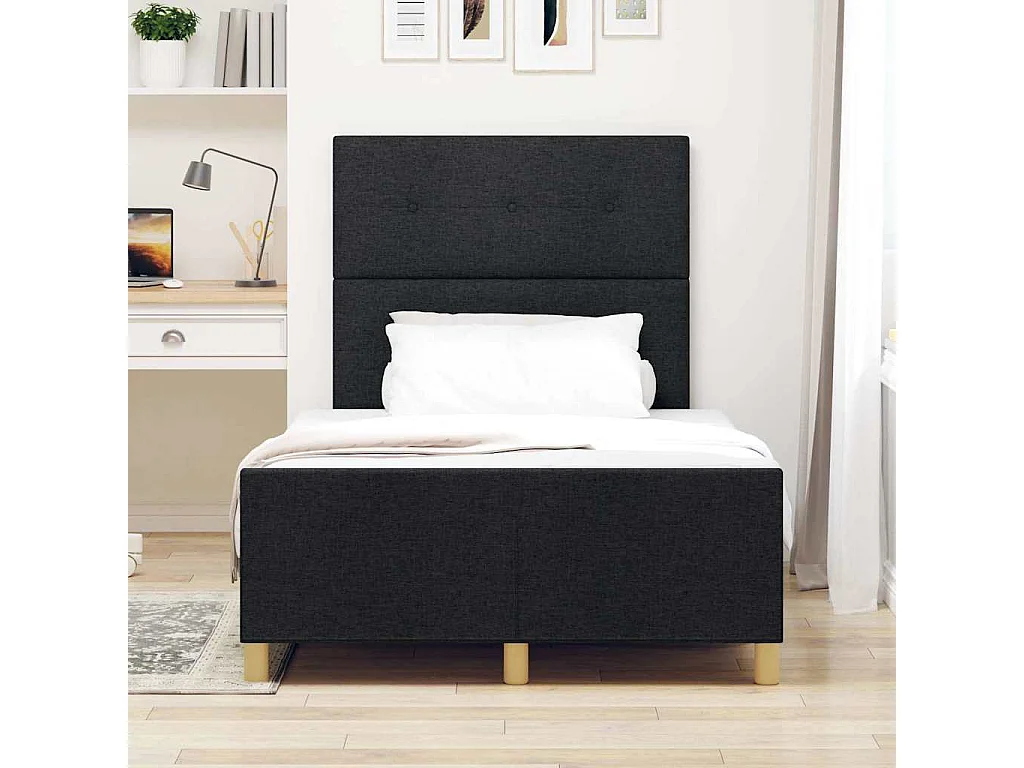 Lit simple | Lit adulte, enfant | Cadre de lit avec tête de lit Noir 120x190 cm tissu