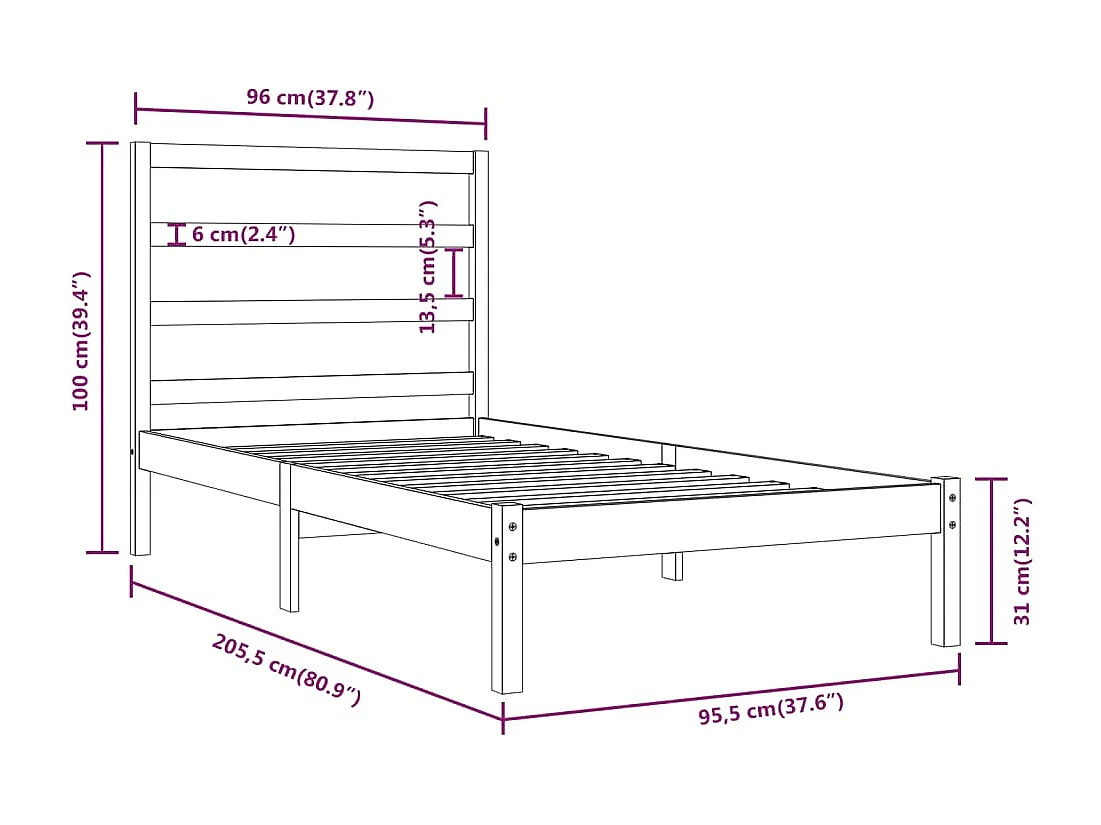 Lit simple | Lit adulte, enfant | Cadre de lit 90x200 cm bois de pin massif