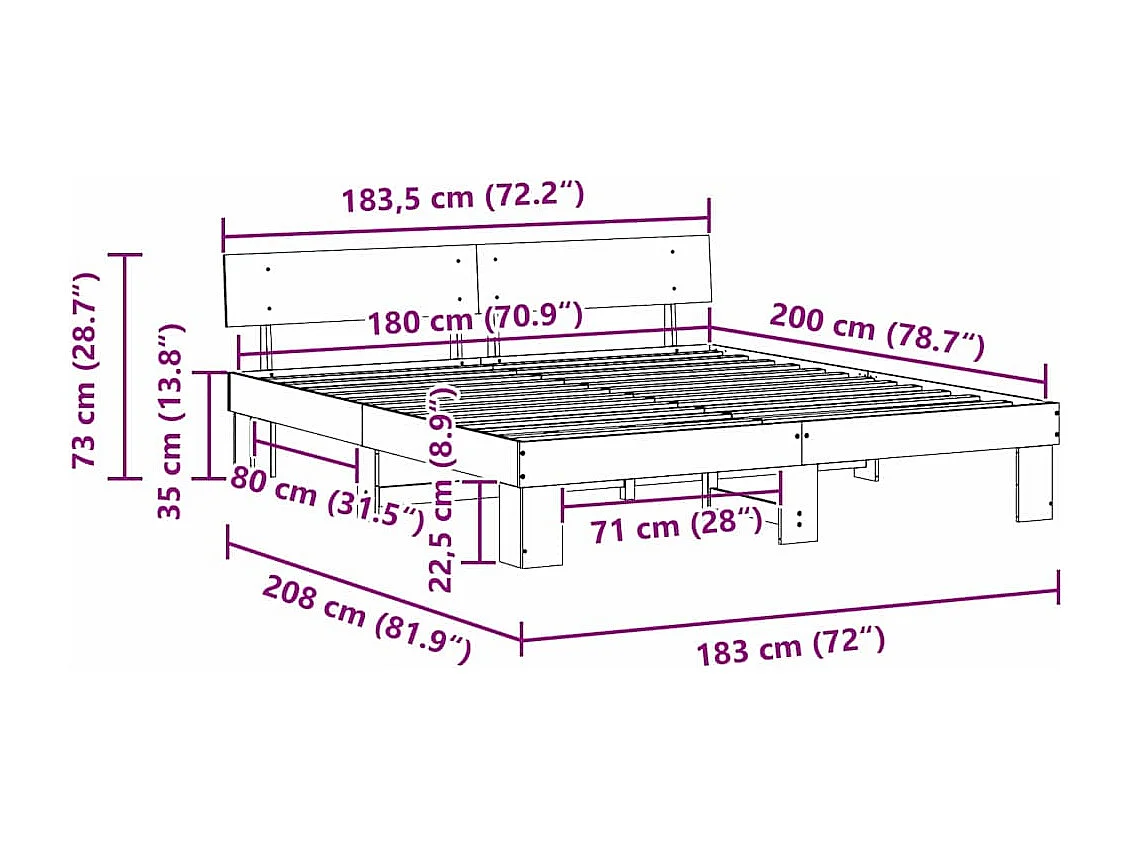 Lit double | Lit adulte | Cadre de lit Marron 180x200 cm Bois massif en pin