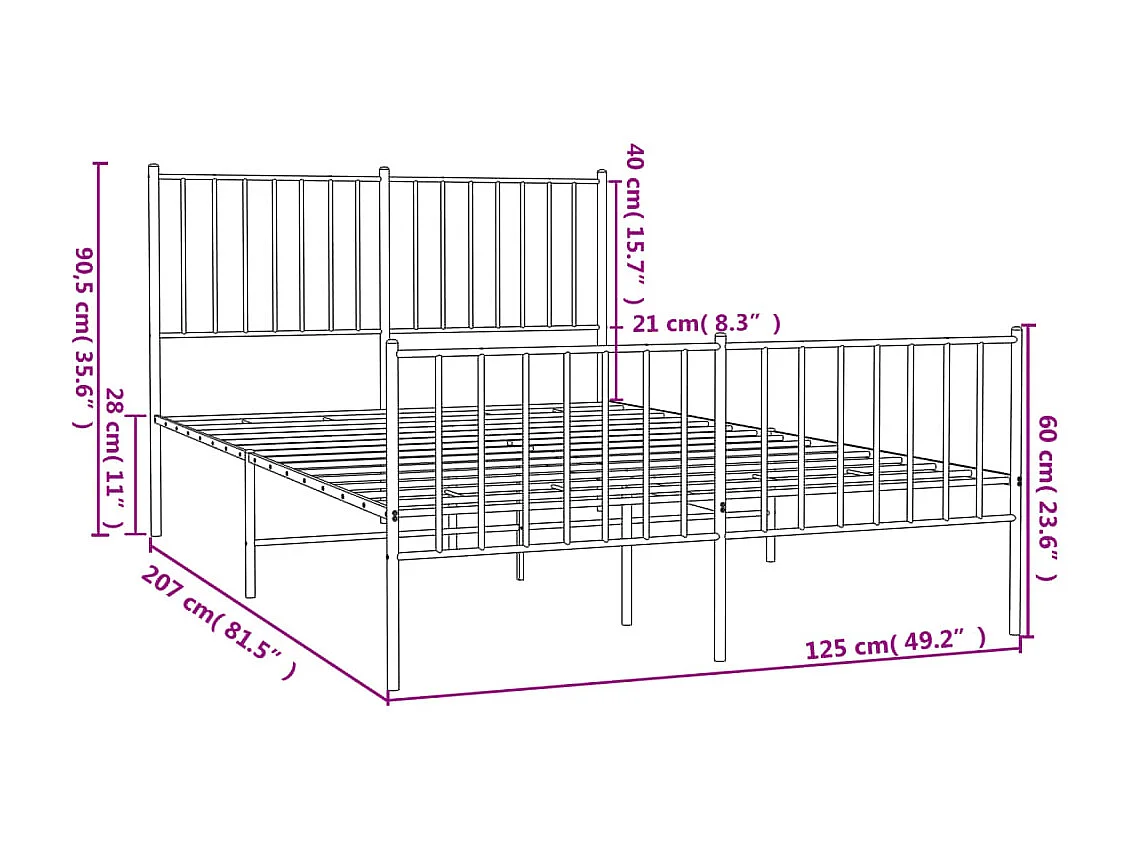Lit simple | Lit adulte, enfant | Cadre de lit métal avec pied de lit noir 120x200cm