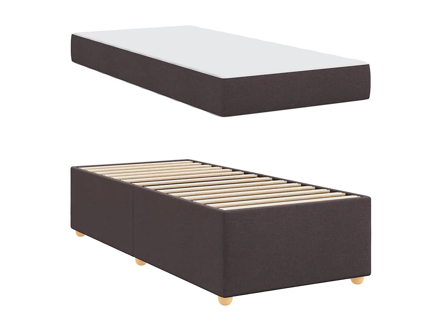 Lit simple | Lit adulte, enfant | Cadre de lit avec matelas Marron foncé 100x200 cm tissu