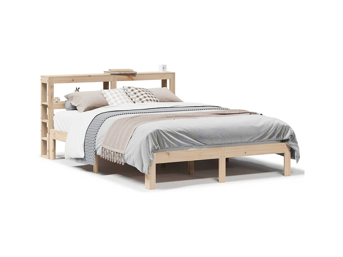 Letto per adulti | Letto matrimoniale | Giroletto con Testiera 160x200 cm in Legno Massello di Pino