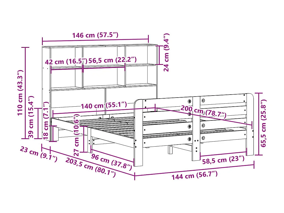 Lit double | Lit adulte | Cadre de lit cire marron 140x200cm bois pin massif