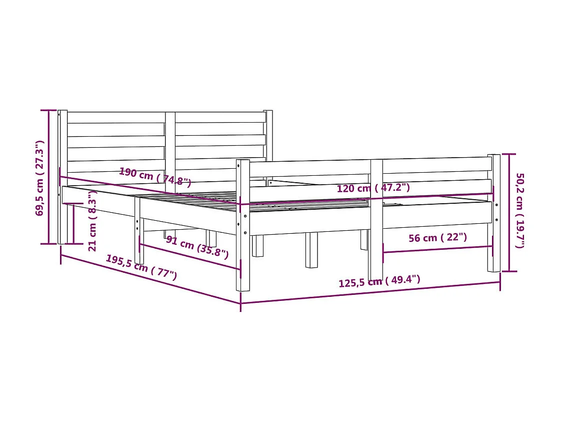 Lit simple | Lit adulte, enfant | Cadre de lit marron miel bois massif 120x190 cm