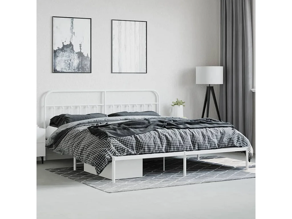 Lit double | Lit adulte | Cadre de lit métal et tête de lit blanc 200x200 cm
