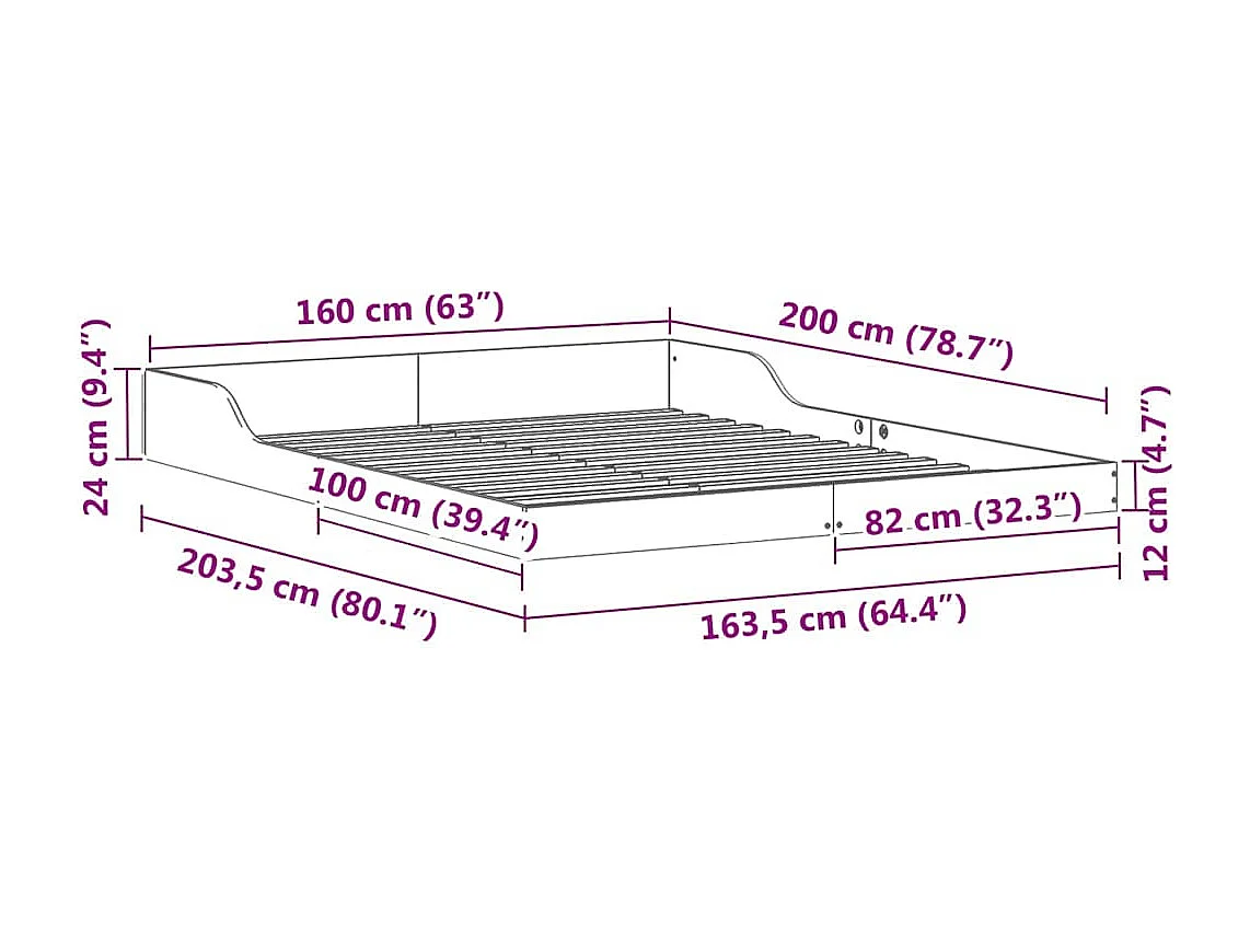 Lit double | Lit adulte | Cadre de lit Marron 160x200 cm Bois massif en pin