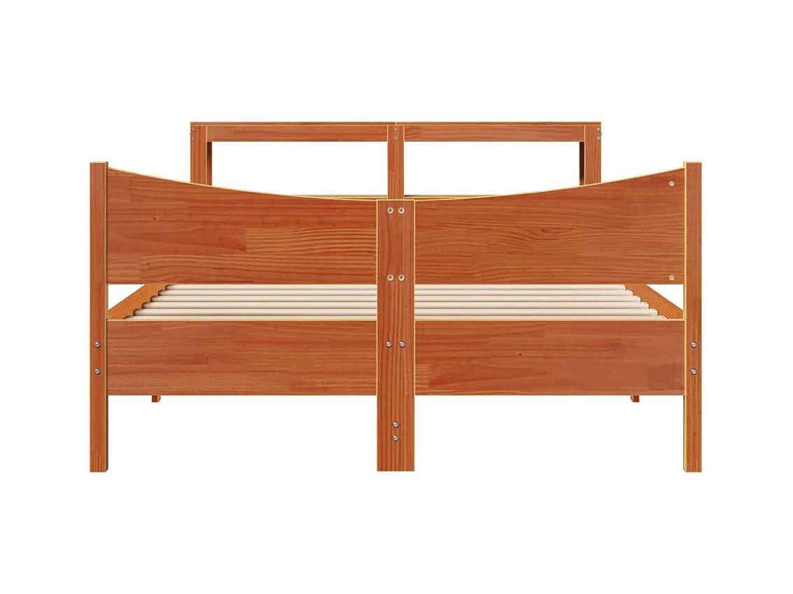 Letto per adulti | Letto matrimoniale | Giroletto con Testiera Marrone Cera 140x190 cm Massello Pino