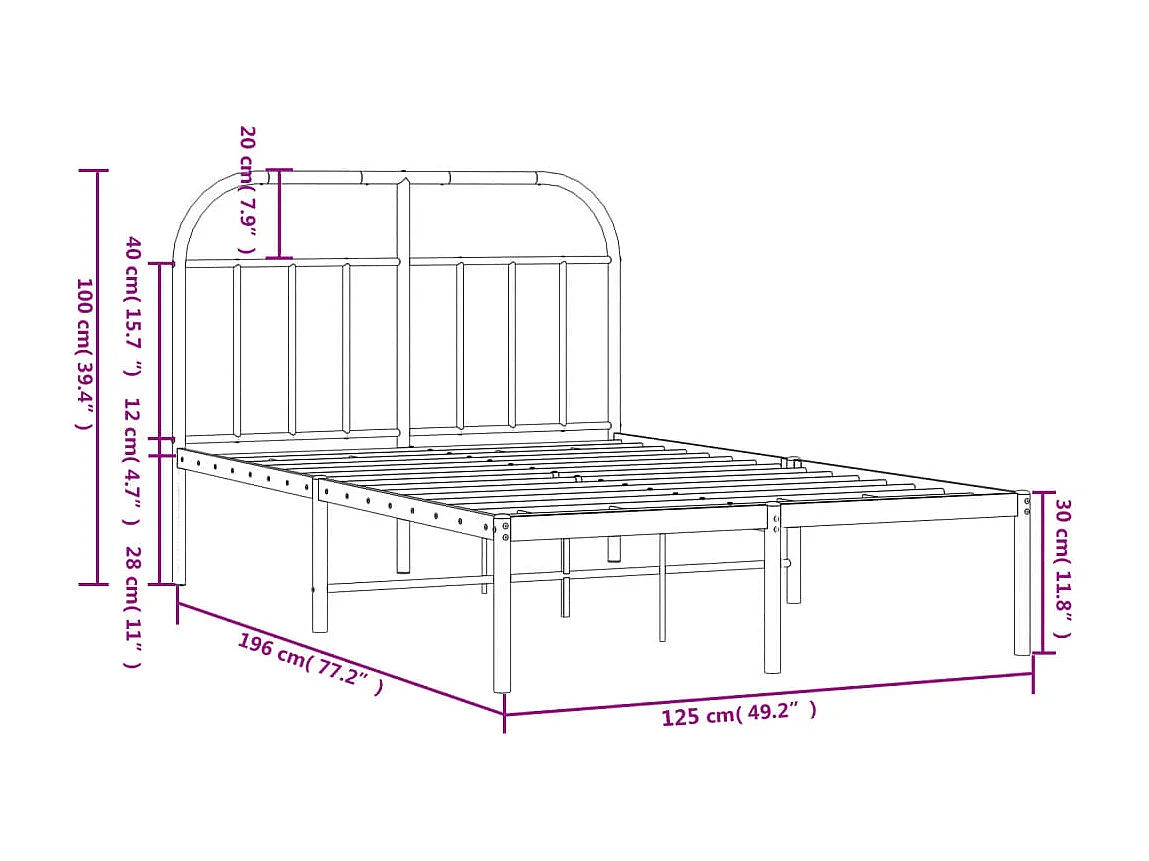 Lit simple | Lit adulte, enfant | Cadre de lit métal et tête de lit blanc 120x190 cm