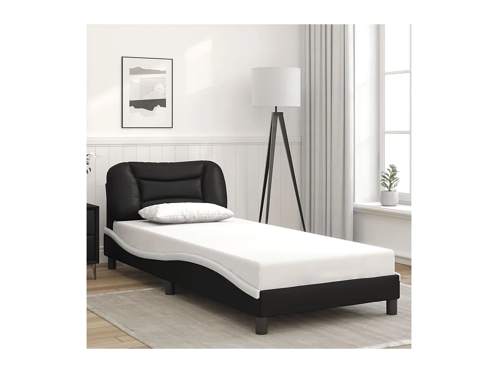 Lit simple | Lit adulte, enfant | Cadre de lit avec LED noir et blanc 90x190 cm