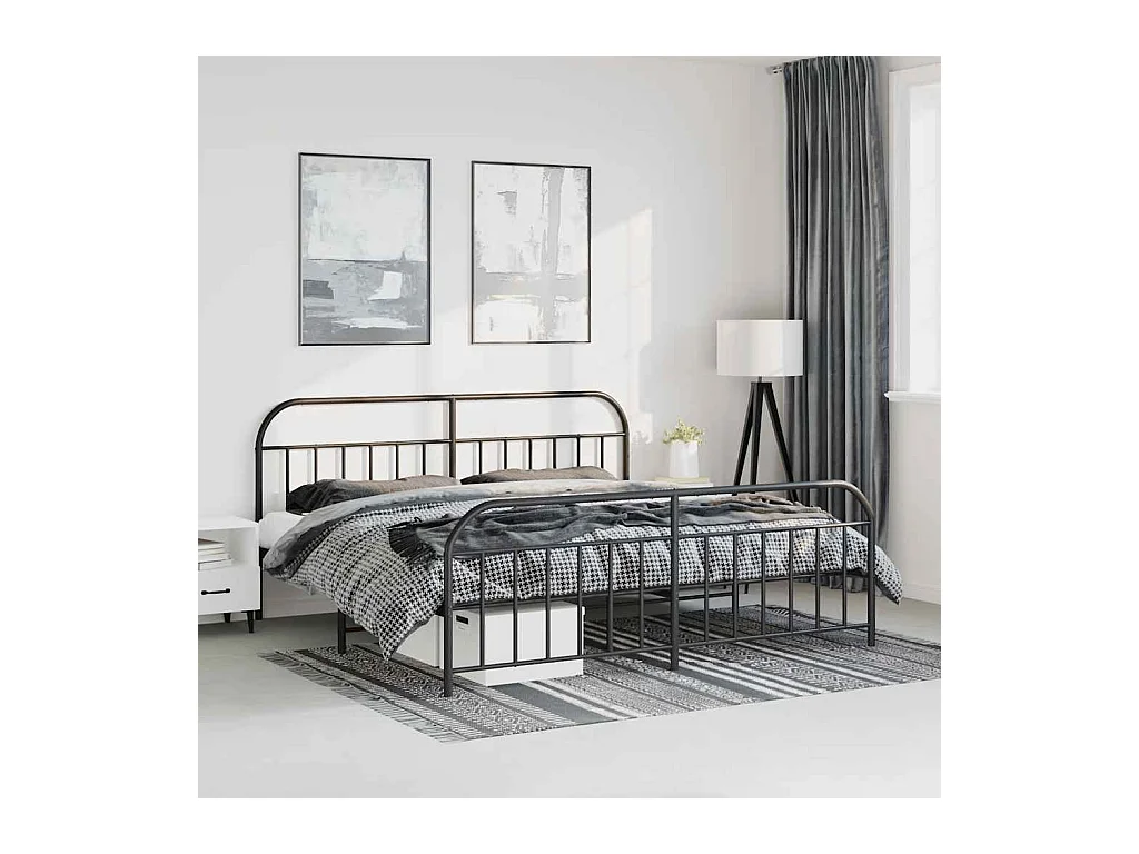 Lit double | Lit adulte | Cadre de lit métal avec pied de lit noir 193x203cm