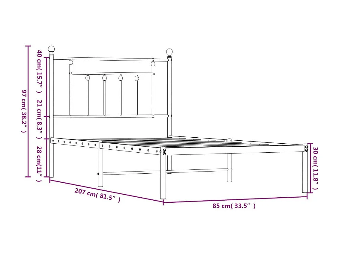 Lit simple | Lit adulte, enfant | Cadre de lit métal avec tête de lit noir 80x200 cm