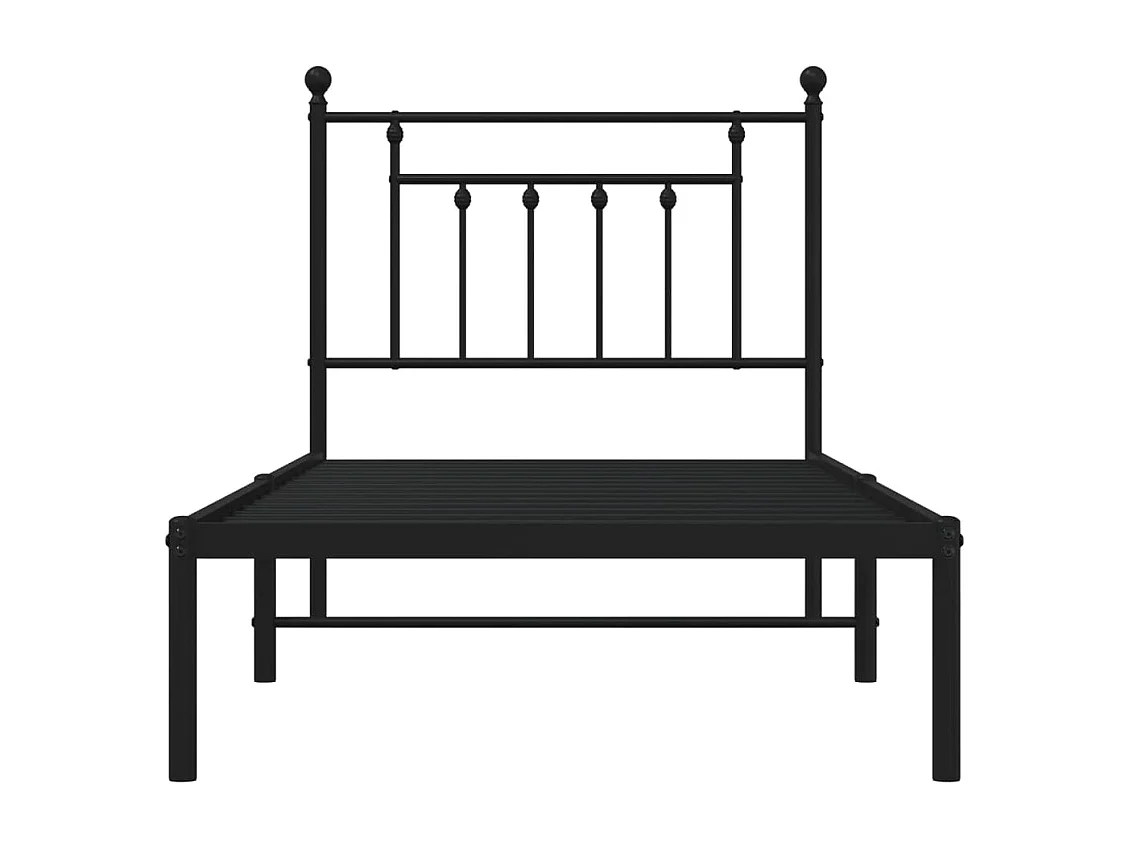 Lit simple | Lit adulte, enfant | Cadre de lit métal avec tête de lit noir 80x200 cm