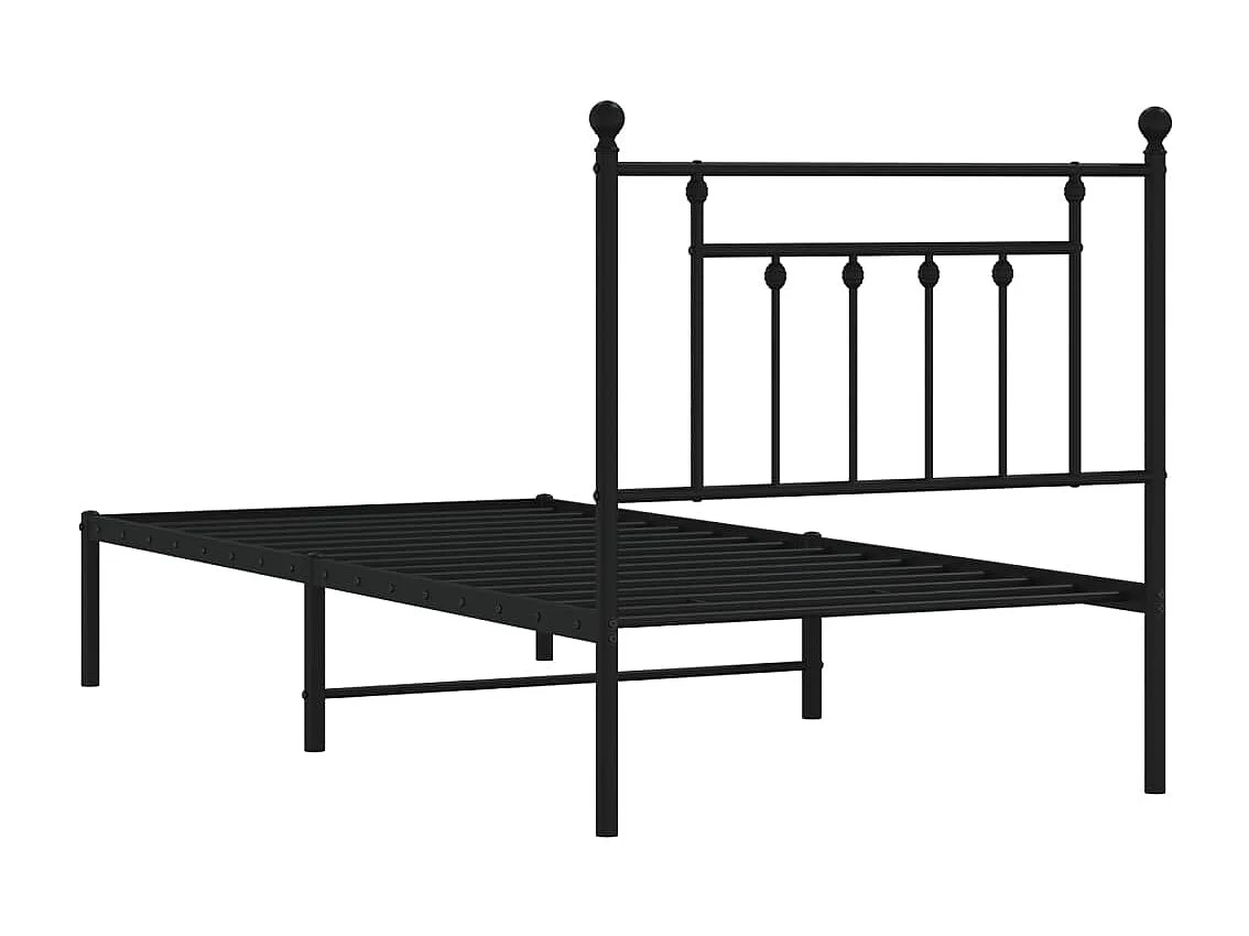 Lit simple | Lit adulte, enfant | Cadre de lit métal avec tête de lit noir 80x200 cm