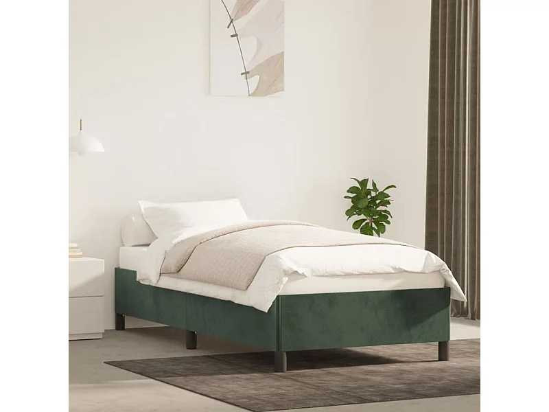 Lit simple | Lit adulte, enfant | Cadre de lit vert foncé 90x190 cm velours