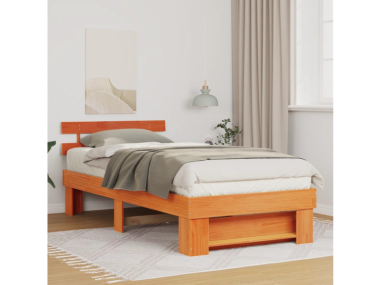 Lit simple | Lit adulte, enfant | Cadre de lit Marron cire 75x190 cm Bois massif en pin