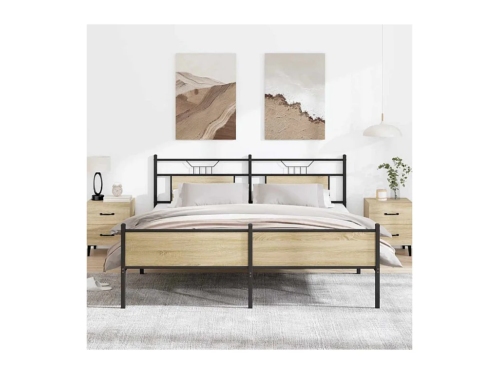 Letto per adulti | Letto matrimoniale | Giroletto senza Materaso in Metallo Rovere Sonoma 180x200 cm