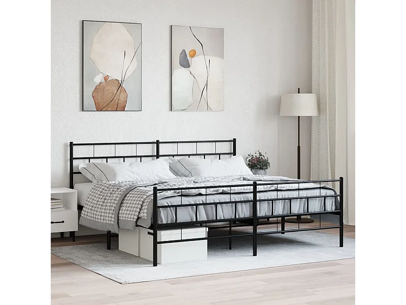 Lit double | Lit adulte | Cadre de lit métal avec pied de lit noir 200x200cm