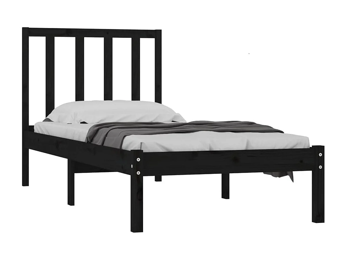 Lit simple | Lit adulte, enfant | Cadre de lit noir 75x190 cm bois de pin massif