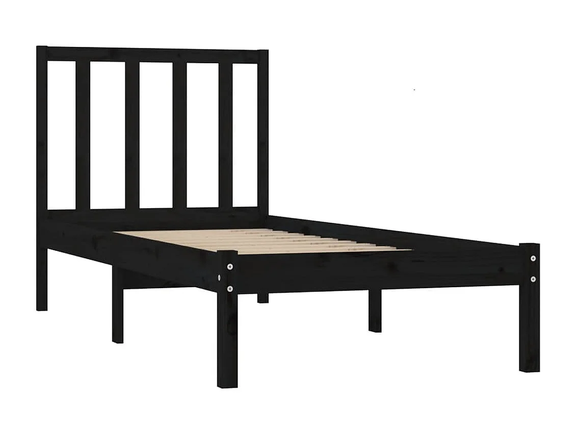 Lit simple | Lit adulte, enfant | Cadre de lit noir 75x190 cm bois de pin massif