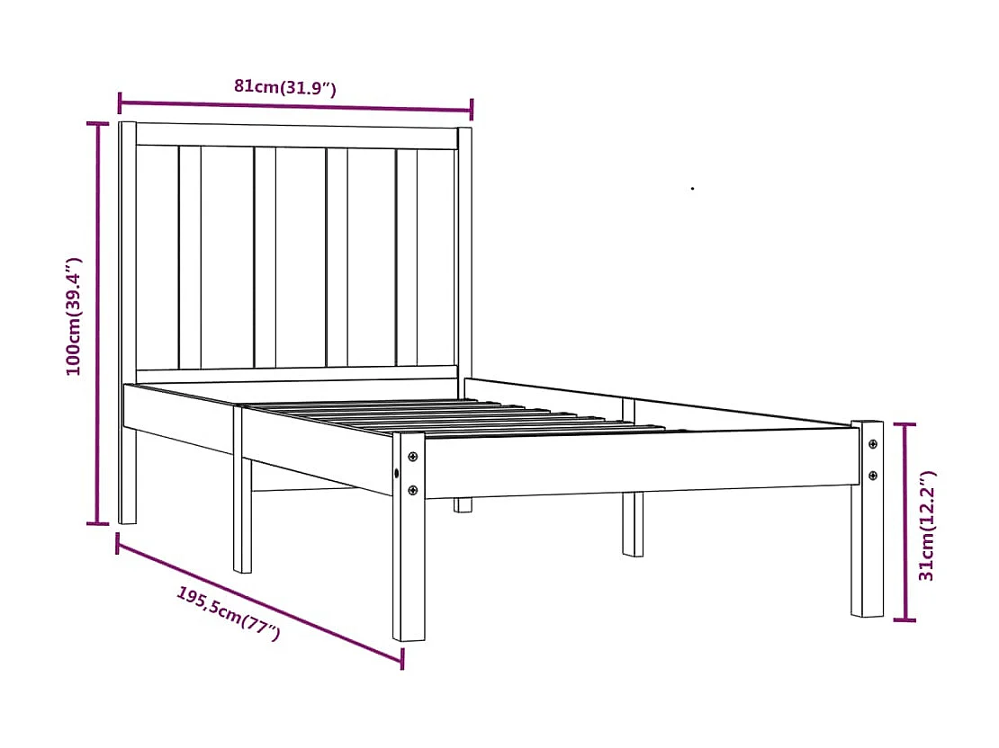 Lit simple | Lit adulte, enfant | Cadre de lit noir 75x190 cm bois de pin massif