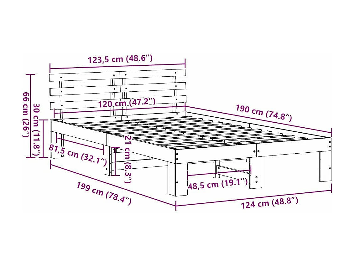 Lit simple | Lit adulte, enfant | Cadre de lit Marron 120x190 cm Bois de pin massif