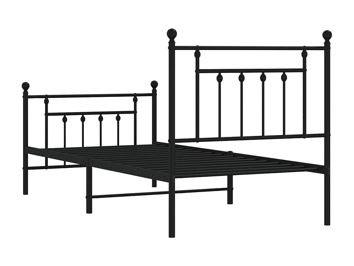Lit simple | Lit adulte, enfant | Cadre de lit métal avec pied de lit noir 90x190 cm