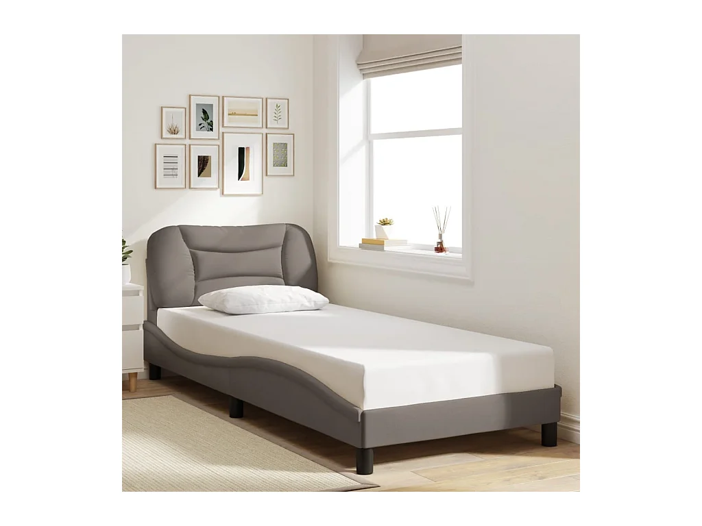 Lit simple | Lit adulte, enfant | Cadre de lit avec LED taupe 90x200 cm tissu