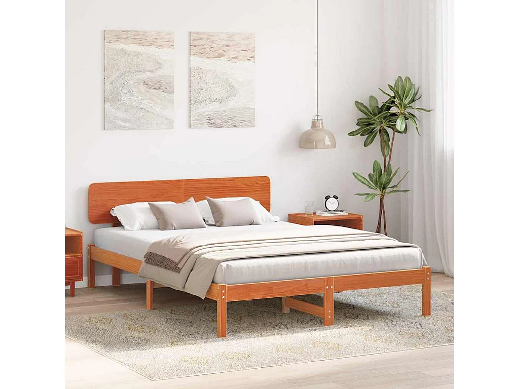 Lit double | Lit adulte | Cadre de lit Brun cire 140x200 cm Bois massif en pin