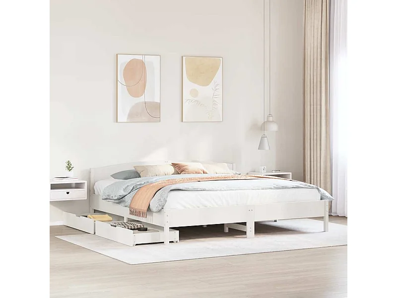 Lit double | Lit adulte | Cadre de lit blanc 180x200 cm bois massif de pin