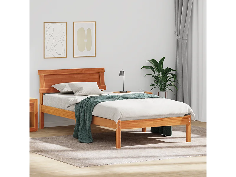 Lit simple | Lit adulte, enfant | Cadre de lit Marron cire 75x190 cm Bois massif en pin