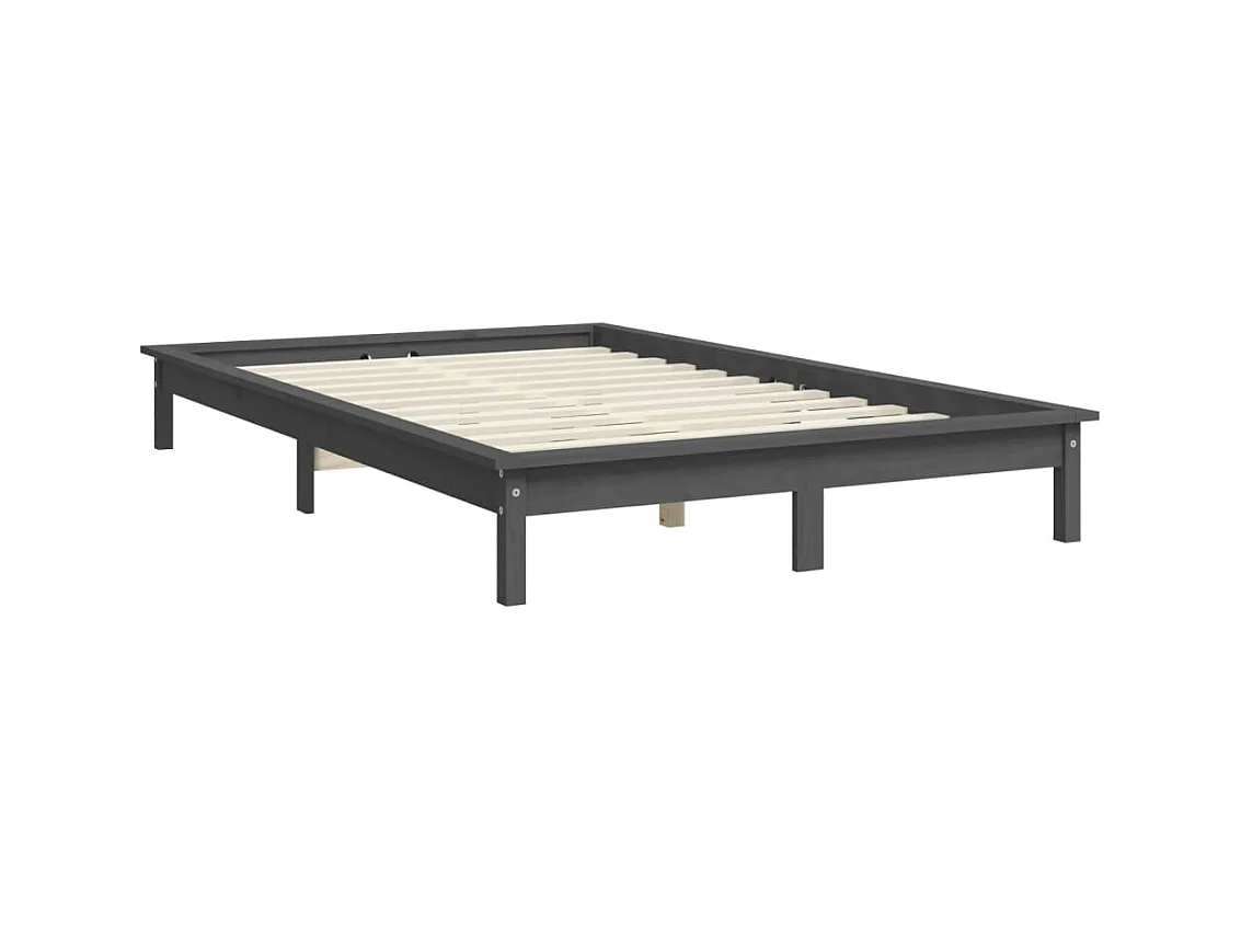 Lit double | Lit adulte | Cadre de lit gris 140x190 cm bois de pin massif