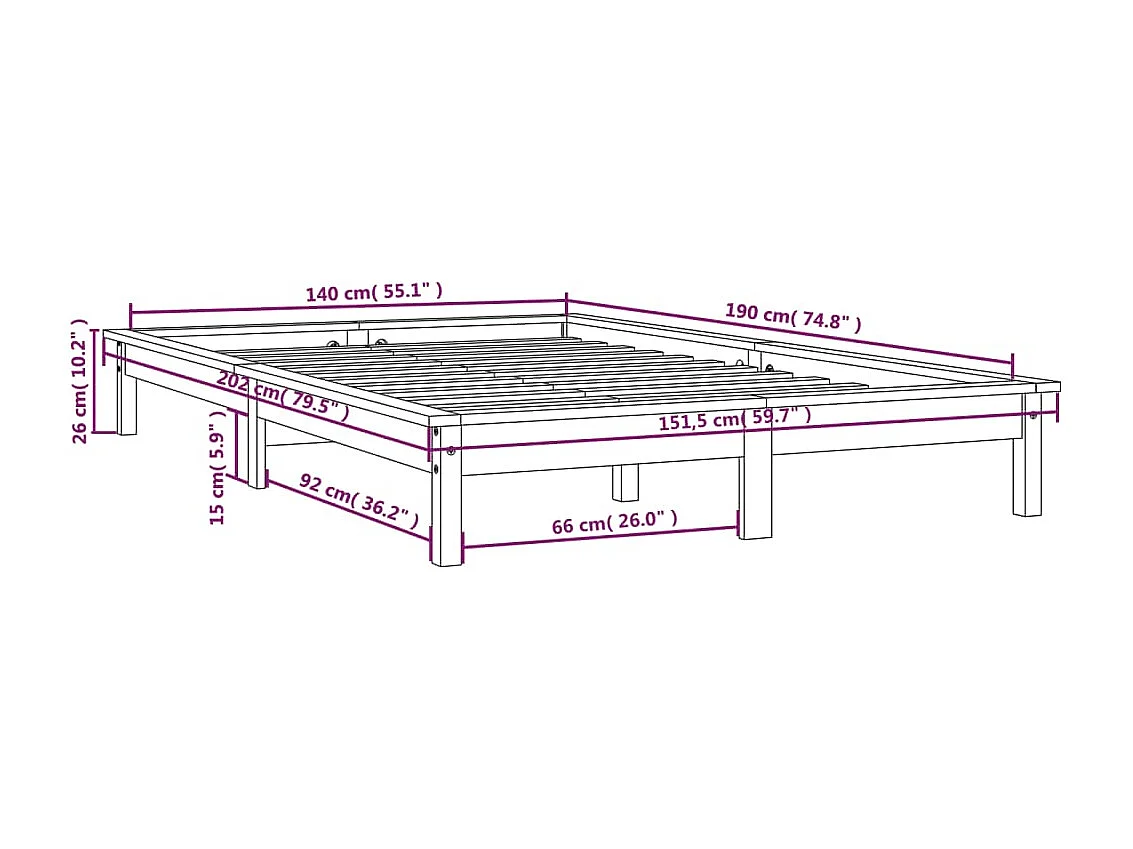 Lit double | Lit adulte | Cadre de lit gris 140x190 cm bois de pin massif