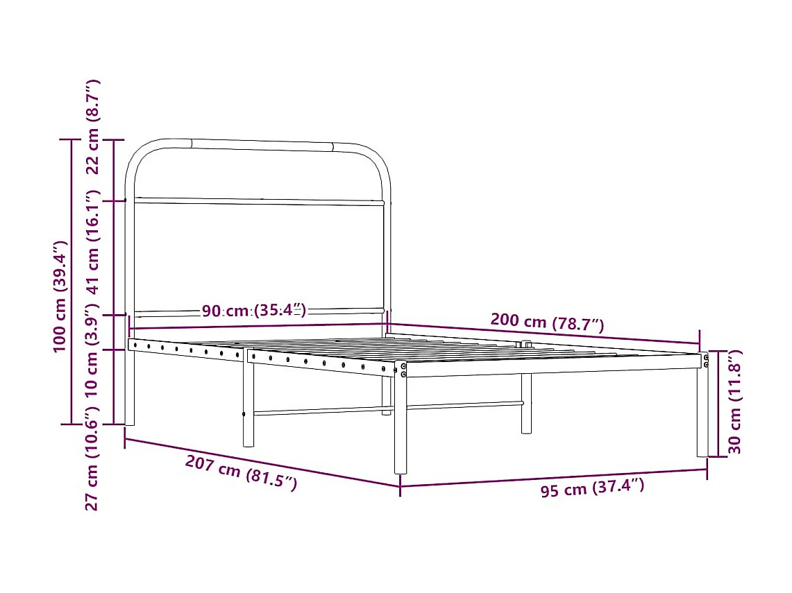 Lit simple | Lit adulte, enfant | Cadre de lit 90x200cm chêne fumé bois d'ingénierie