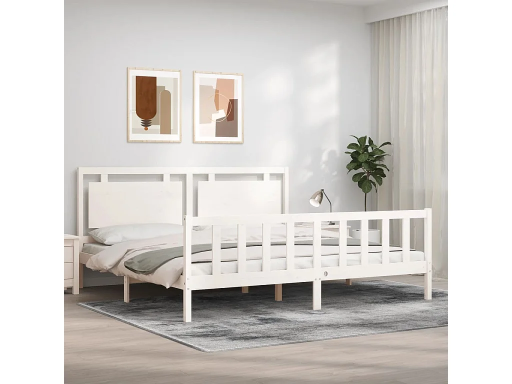Lit double | Lit adulte | Cadre de lit blanc 200x200 cm bois massif de pin