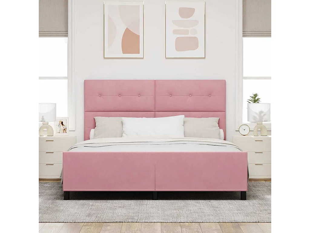 Lit double | Lit adulte | Cadre de lit avec tête de lit Rose 180x200 cm Velours
