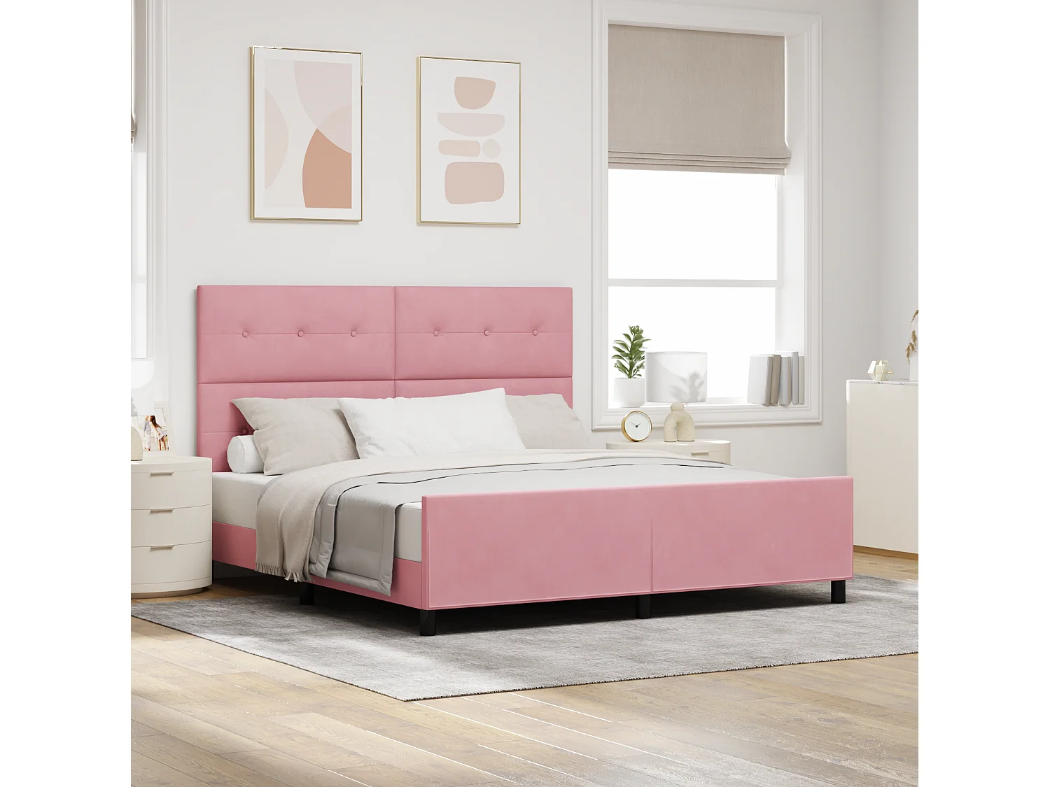 Lit double | Lit adulte | Cadre de lit avec tête de lit Rose 180x200 cm Velours