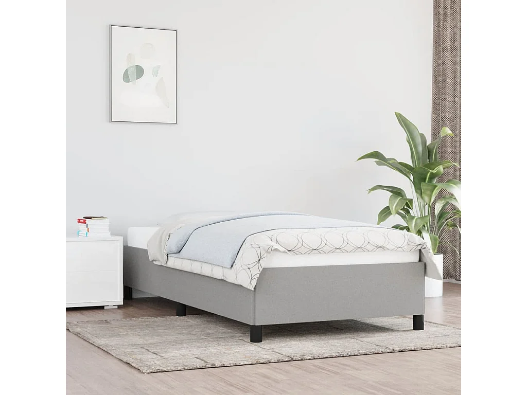 Lit simple | Lit adulte, enfant | Cadre de lit gris clair 90x190 cm tissu