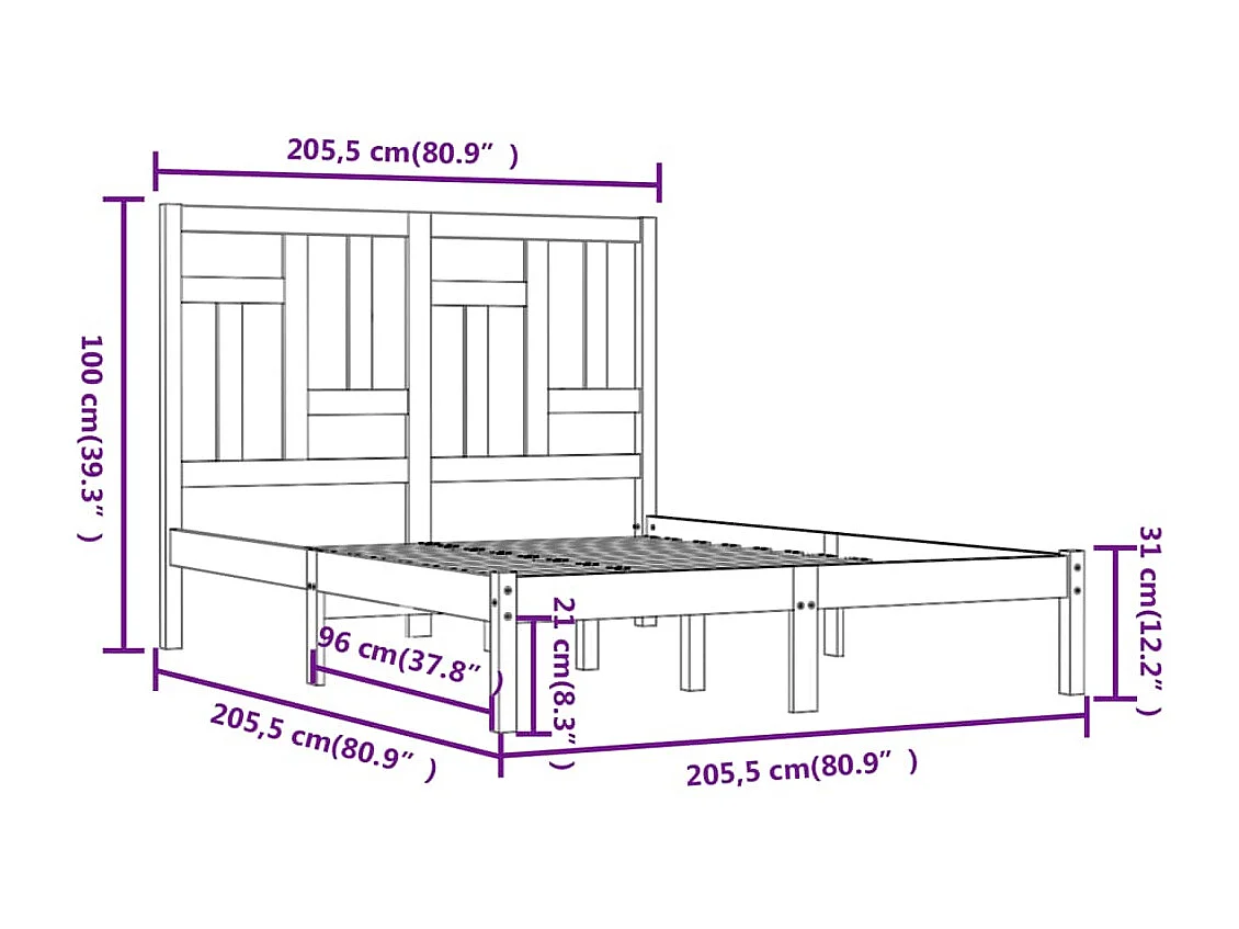 Bedframe | Tweepersoonsbed massief grenenhout grijs 200x200 cm