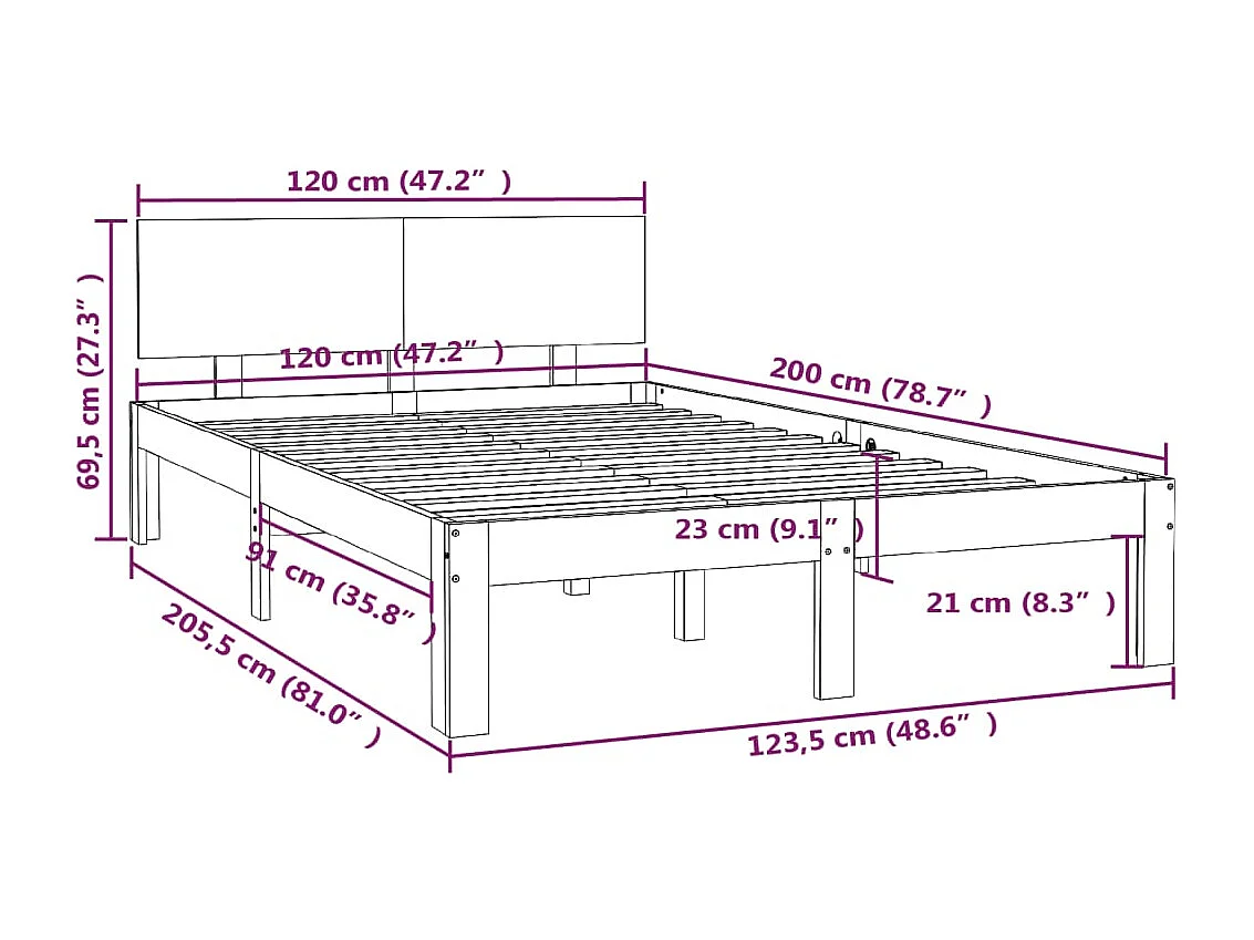 Lit simple | Lit adulte, enfant | Cadre de lit blanc bois de pin massif 120x200 cm