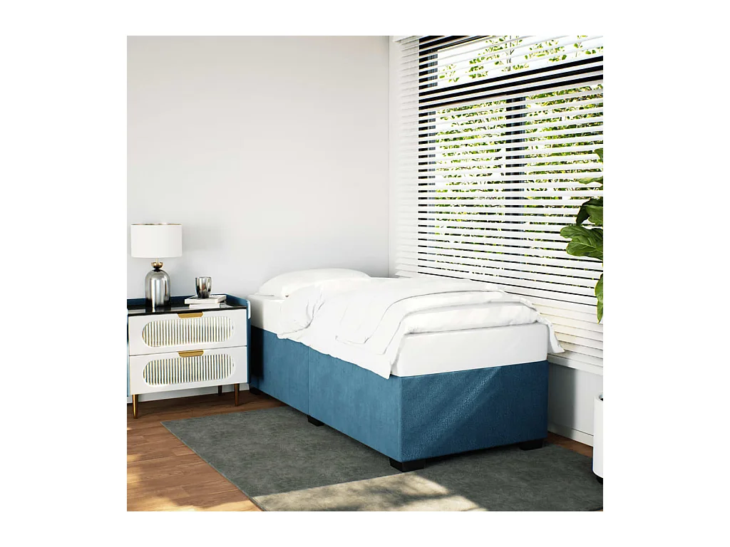 Lit simple | Lit adulte, enfant | Cadre de lit bleu 90x200 cm velours