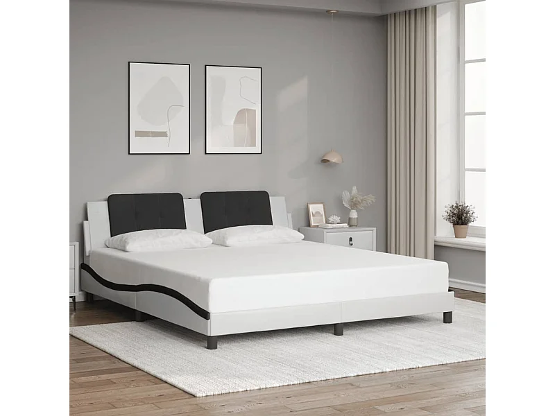 Lit double | Lit adulte | Cadre de lit blanc et noir 180x200 cm similicuir