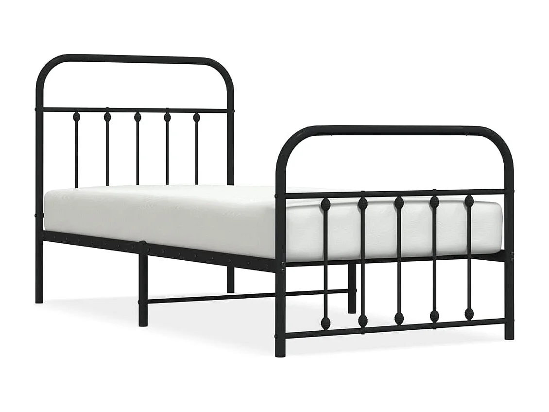 Lit simple | Lit adulte, enfant | Cadre de lit métal avec pied de lit noir 90x200 cm