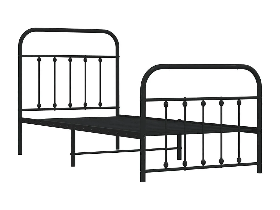 Lit simple | Lit adulte, enfant | Cadre de lit métal avec pied de lit noir 90x200 cm
