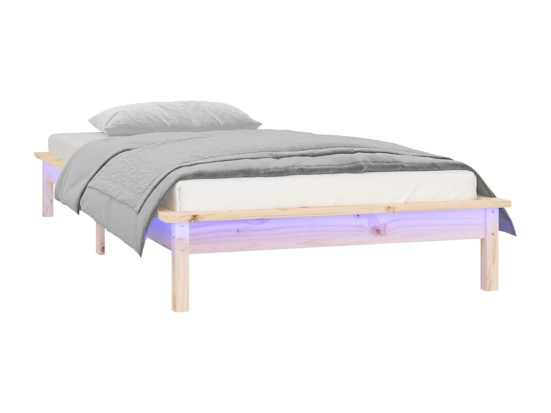 Lit simple | Lit adulte, enfant | Cadre de lit à LED 90x190 cm bois massif