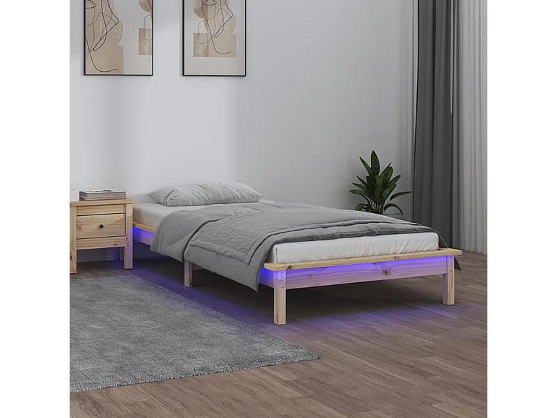Lit simple | Lit adulte, enfant | Cadre de lit à LED 90x190 cm bois massif