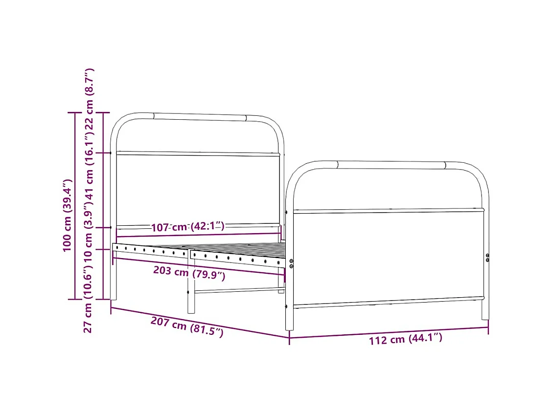 Letto per adulti | Letto singolo | Giroletto senza Materasso Rovere Fumo 107x203 cm in Truciolato